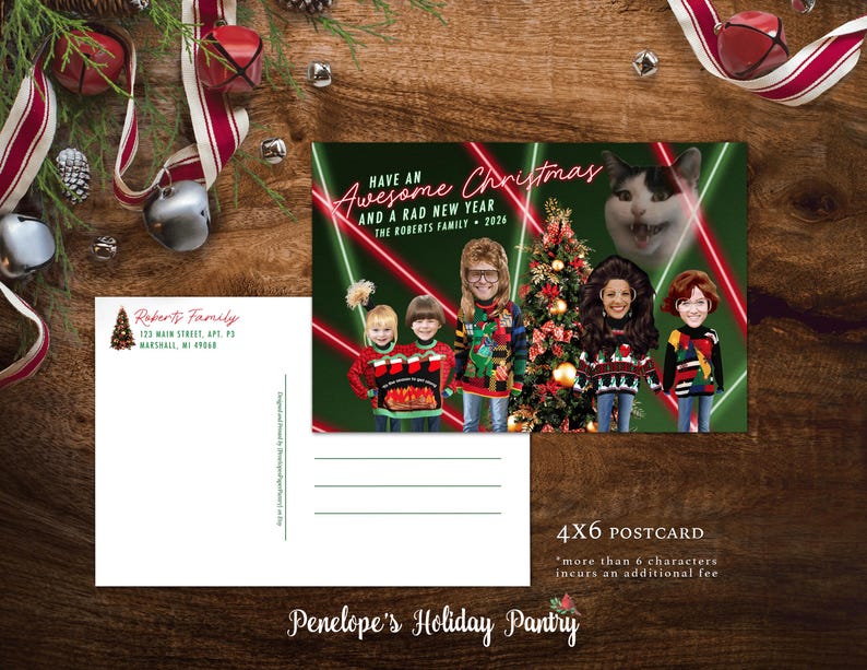 Funny 80s Retro Christmas Family Photo Card Personalized Vintage Holiday Card Ugly Sweater Printed 4x6