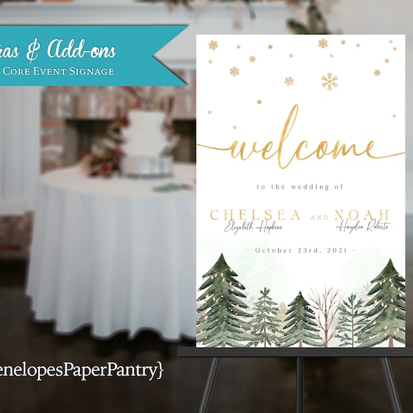 Welcome Sign,Wedding Welcome Sign,Winter Wedding,Reception Decor,Personalized Sign,Printed Foam Core,Custom Wedding Decor,Winter Theme