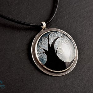 Elegant Black Cloisonne Enamel Tree Necklace Pendant