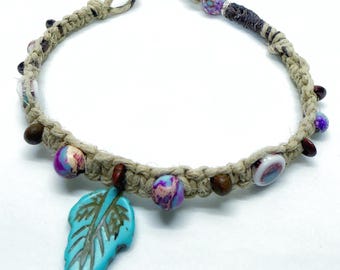 Handcrafted tribal hemp anklet with sterling silver