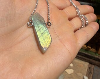 Labradorite slab pendant necklace with sterling silver chain
