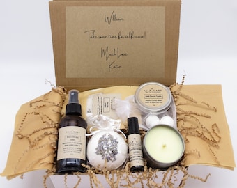 Muscle Recovery Gift Set / Relaxing Bath Kit with Beeswax Massage Candle