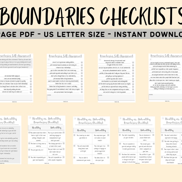 Setting Boundaries Checklists PDF / Printable Self-Assessment / Healthy vs. Unhealthy Boundaries