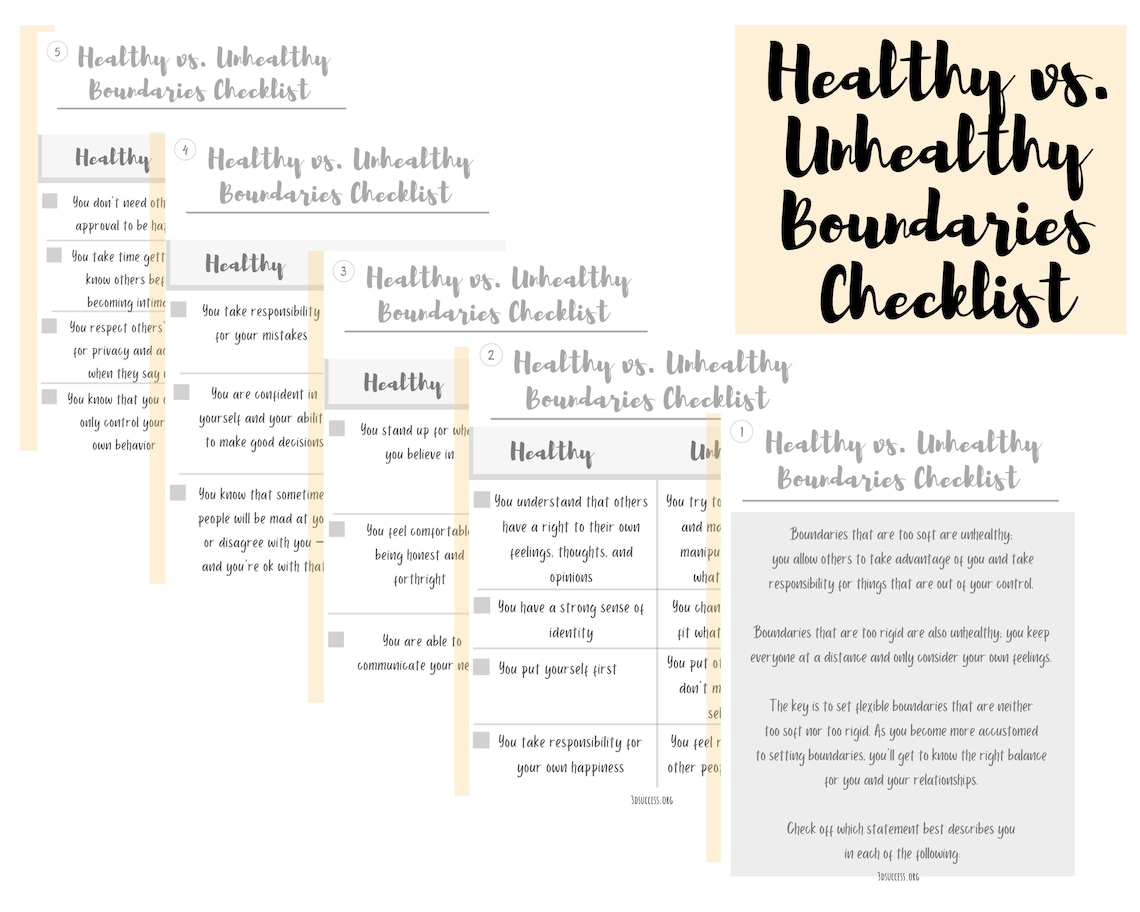 Boundaries Bundle / Healthy Vs. Unhealthy Boundary Checklist / Etsy