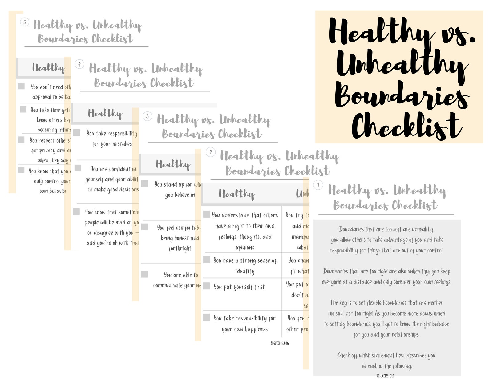 Boundaries Bundle / Healthy Vs. Unhealthy Boundary Checklist / Setting ...