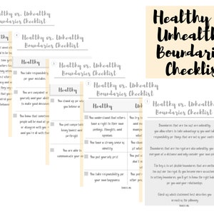 Setting Boundaries Checklists PDF Printable Self Assessment Healthy Vs Unhealthy Boundaries