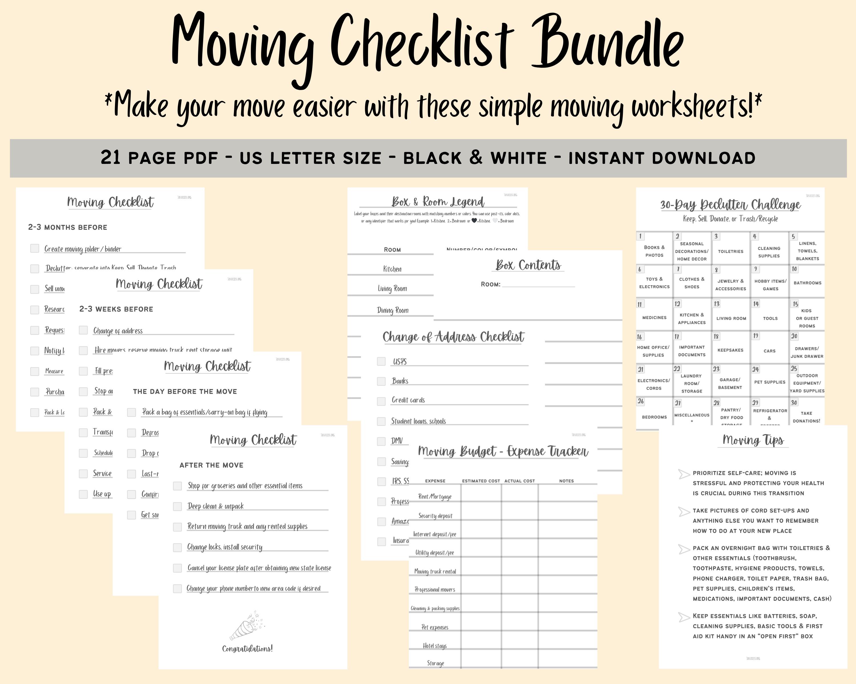 Printable Moving Checklist Bundle for Stress-free Relocation / Simple ...