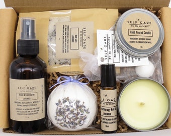 Unisex Organic Spa Gift Basket: Essential Oil Aromatherapy Self Care Set