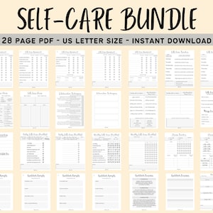 Self-Care Plan Worksheets Printable PDF Bundle- Self Care Ideas, Checklists, Stress Tracker, Gratitude Guided Journal
