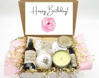 Birthday Gift for Her Unique / Pink Floral Birthday Box for Mom / Organic Relaxation Gift Basket