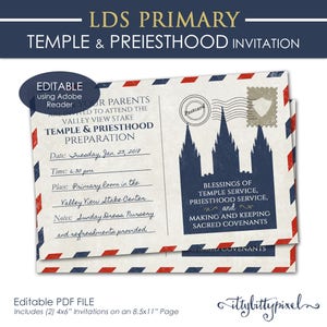LDS Temple & Priesthood Preparation Invitation - Primary PRINTABLE Editable PDF Annual Meeting Program Invite Postcard Theme Graduation