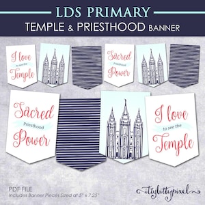 Temple and Priesthood Preparation Banner - LDS Primary 2020 PRINTABLE Pennant Flags Decorations Decor Annual Presentation Meeting Girl Boy