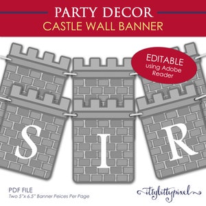 Castle Party Banner - EDITABLE Printable PDF Wall Decor Princess Knight Dragon Medieval Pretend Play Basic Castle Wall Fairytale Masquerade