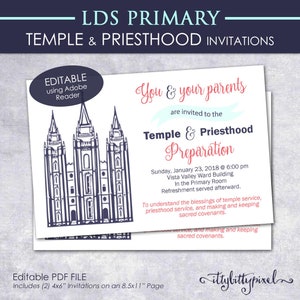 Uitnodiging LDS-voorbereiding tempel en priesterschap - primaire AFDRUKBARE bewerkbare pdf jaarlijkse vergadering programma uitnodiging briefkaart thema afstuderen