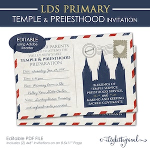 LDS Temple & Priesthood Preparation Invitation - Primaire PRINTABLE Editable PDF Annual Meeting Program Invite Postcard Theme Graduation