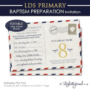LDS Baptism and Confirmation Preparation Meeting - Primary Its Great to Be 8 PRINTABLE Editable PDF Annual Meeting Program Invite Invitation