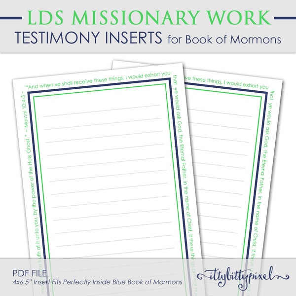 LDS Testimony Inserts for Book of Mormon - Missionary Work PRINTABLE PDF Member Primary Young Women Men Ward Challenge Care Package Gift