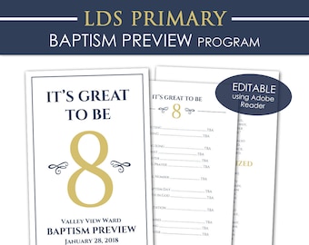 LDS バプテスマ プレビュー プログラム - 初等協会 8 歳になるのは素晴らしいことです 印刷可能 編集可能な PDF 年次総会 折りたたみ式フルページ ポストカード パスポート テーマ