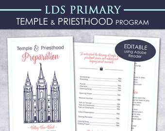 神殿および神権準備プログラム - LDS 初等協会 2020 編集可能 印刷可能 フルページ配布資料 年次プレゼンテーション ミーティング 女の子 男の子