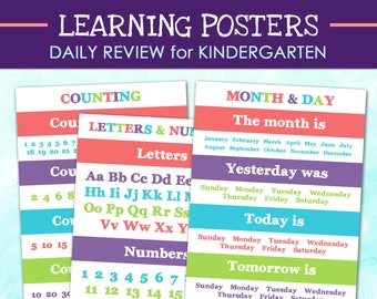Kindergarten Bewertung - Alphabet Zahlen Lesen Monat Tag der Woche Vorschule hilft Schule Homeschool Kalender Pädagogisches Poster