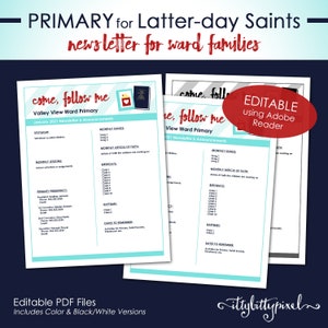 Primary Newsletter Handout - LDS Latter-Day Saint - Editable Printable (Come Follow Me) P005