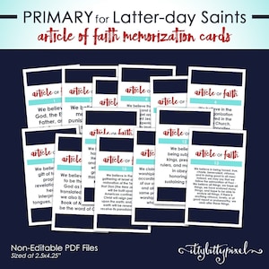 LDS Primary 2026 Article of Faith Card - Come Follow Me Theme New Testament PRINTABLE Memorization Flash Activity Baptism Gift P005