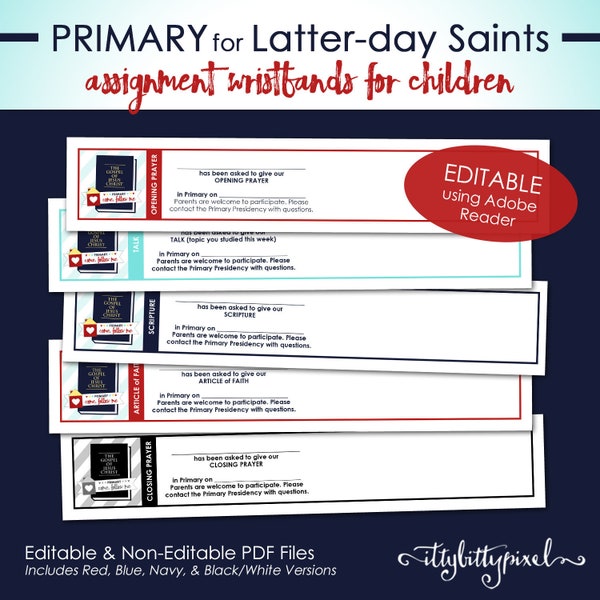 LDS Primary 2024 Assignment Wristband - Come Follow Me Theme New Testament PRINTABLE Editable PDF Reminder Card Presidency Handouts P005