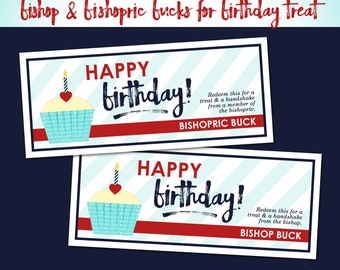 LDS Primary 2026 Bishopric Bishop Buck - Come Follow Me Theme New Testament PRINTABLE PDF Birthday Gift Coupon Treat Ticket Token P005