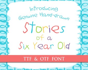 Child Handwritten Font - Genuine Handwriting Stories of a Six Year Old Digital Typeface OTF TTF Hand Drawn Kids Font Childrens Craft Letter