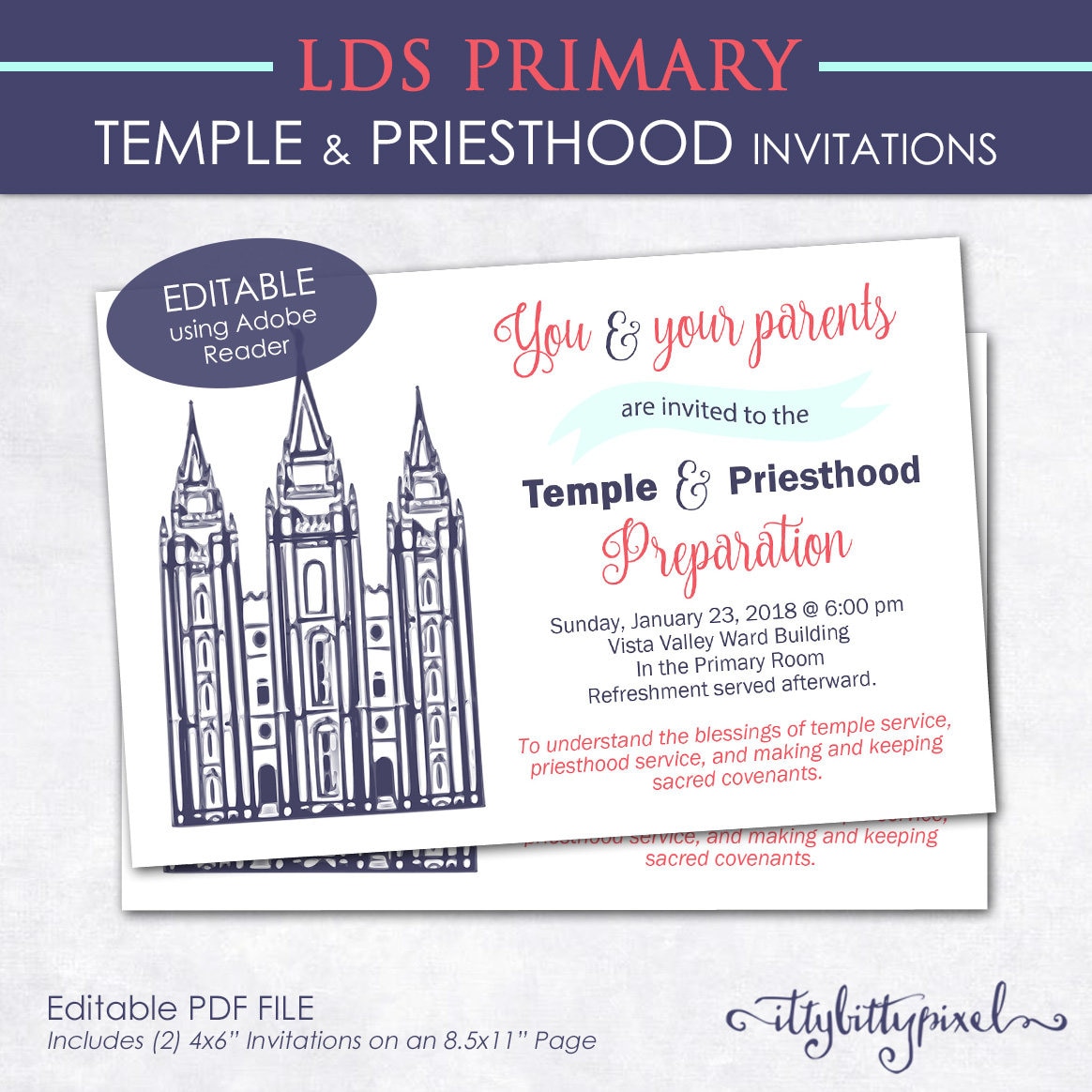 LDS Temple &amp; Priesthood Preparation Invitation Primary | Etsy