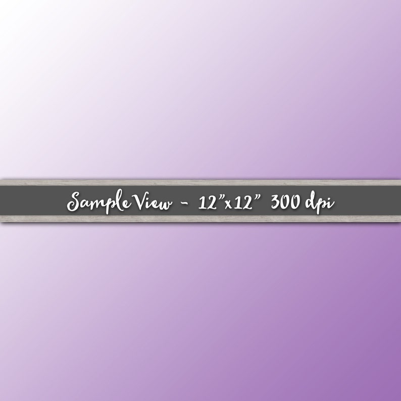 May include: A purple gradient background with a gray wooden frame at the bottom. The frame has the text "Sample View - 12" x 12" 300 dpi" in white.