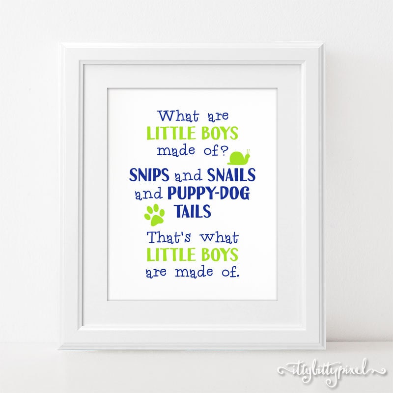 What Are Little Boys Made of Digital Wall Art Print PRINTABLE Nursery