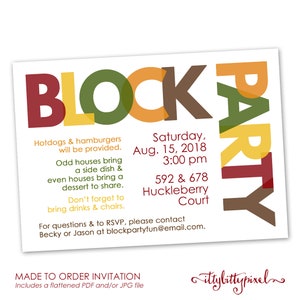 Neighborhood Block Party Invitation - Announcement Invite Card Digital Customized Custom Fall Autumn Party Barbecue BBQ Family Reunion
