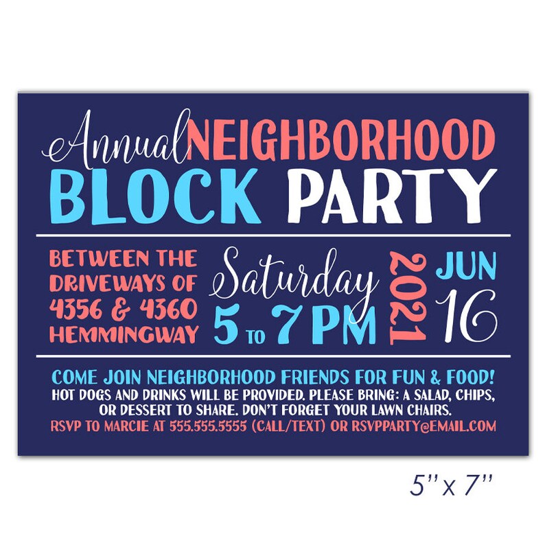 Neighborhood Block Party Invitation Announcement Invite Card Etsy