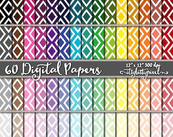 Diamond Harlequin Argyle, Digital Scrapbook Paper, 60 Colors (12x12 JPG)