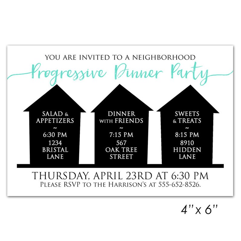Progressive Dinner Party Invitation Announcement Card Etsy