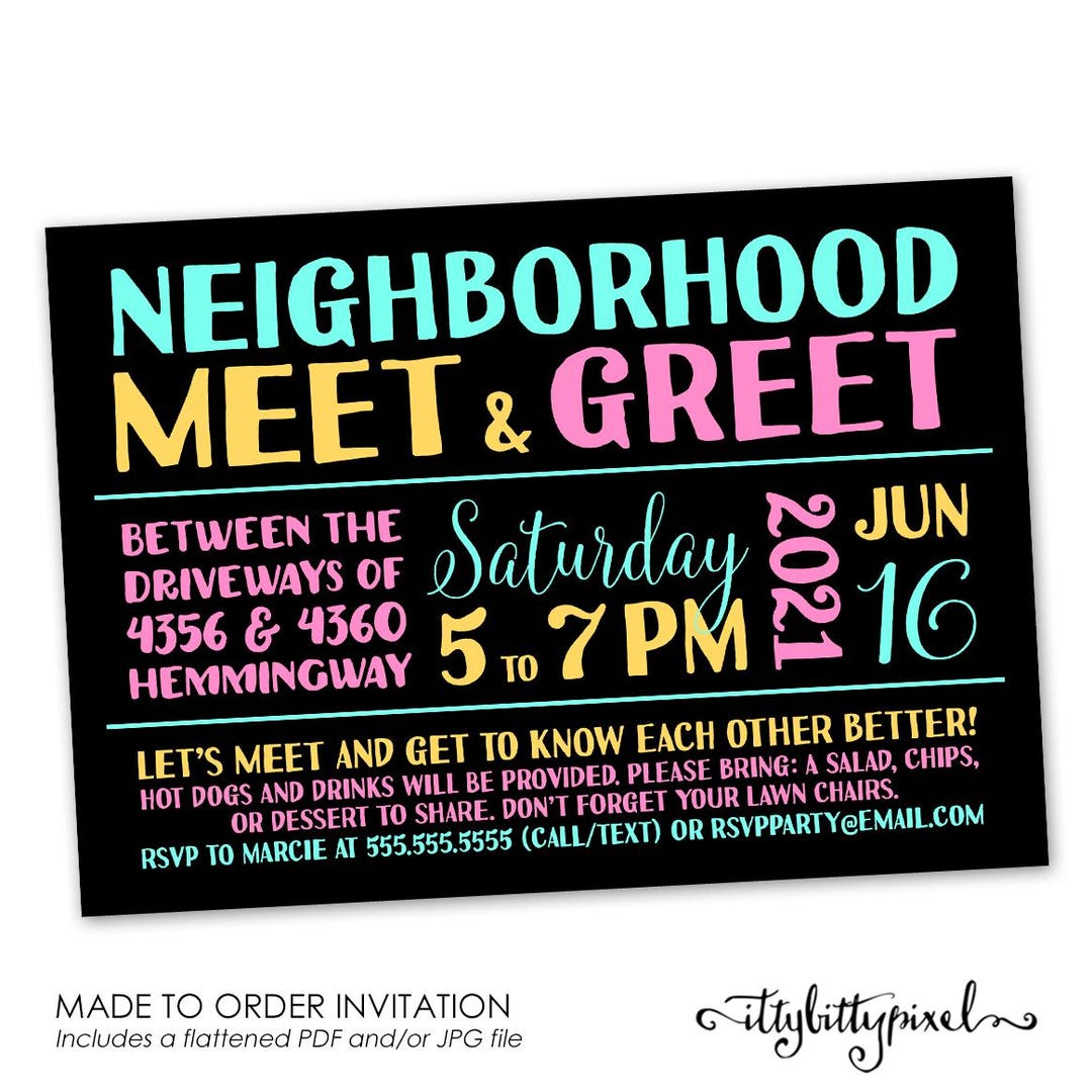 Neighborhood Meet & Greet Invitation - Block Party Gathering ...