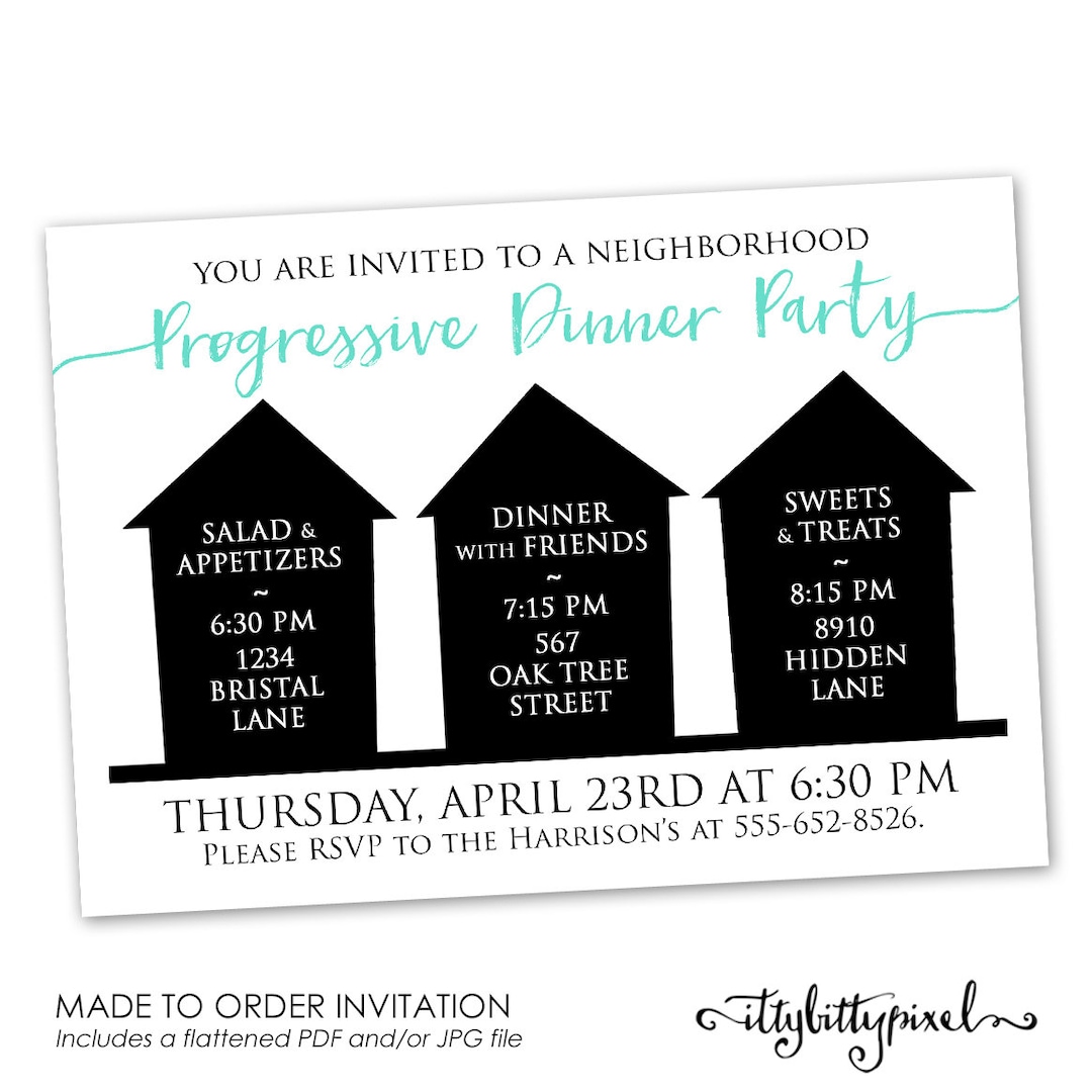 Progressive Dinner Party Invitation Announcement Card Digital
