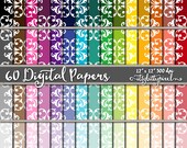 Damask Scrapbook Paper, Flourish Damask Scrapbooking Paper, Damask Digital Paper Vintage Floral Paper, Scroll, Antique Wallpaper Background