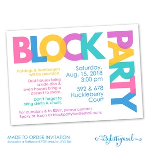 Neighborhood Block Party Invitation - Announcement Invite Card Digital Customized Custom Summer Party Barbecue BBQ Family Reunion Friends