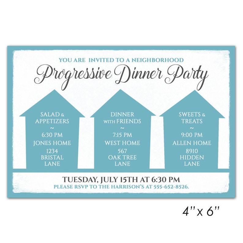 Progressive Dinner Party Invitation Announcement Card Etsy