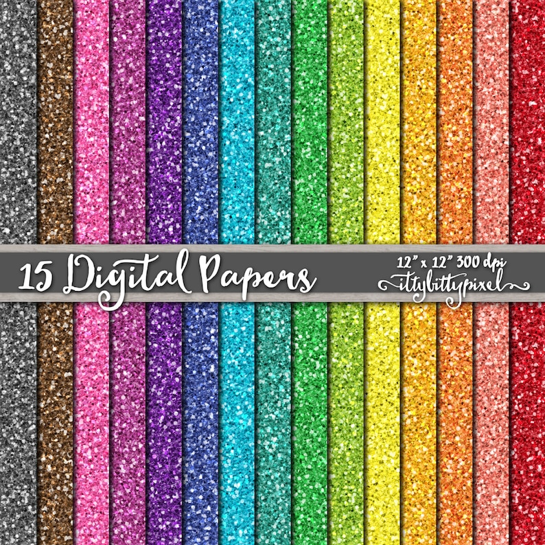 Glitter Digital Paper Bright Rainbow Colors Sparkle Etsy