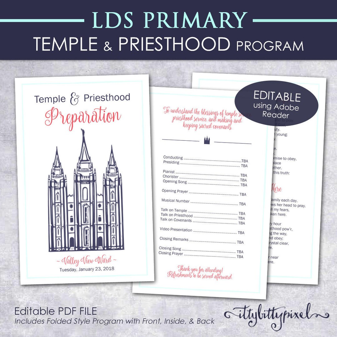 Temple and Priesthood Preparation Program - LDS Primary 2020 Editable ...