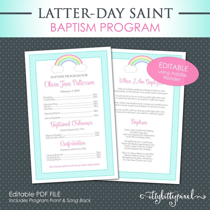 LDS Baptism Program EDITABLE PDF Double Sided Half Page Printable ...