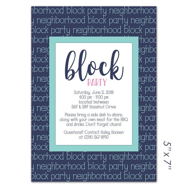 Neighborhood Block Party Invitation Announcement Invite Card Etsy