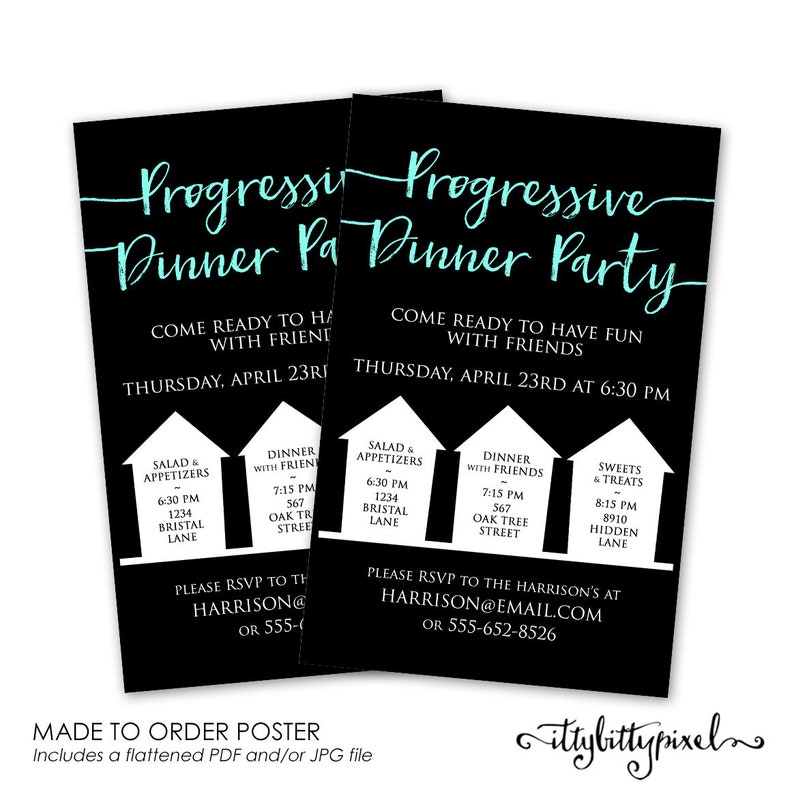 Progressive Dinner Party Poster Announcement Invitation Etsy