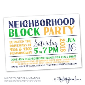 Neighborhood Block Party Invitation - Announcement Invite Card Digital Customized Custom Summer Party Barbecue BBQ Family Reunion Friends
