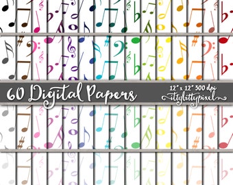 Musical Digital Paper, Music Paper, Music Scrapbook Paper, Band Musical Notes Music Scrapbooking Background Craft Paper Pack Commercial Use