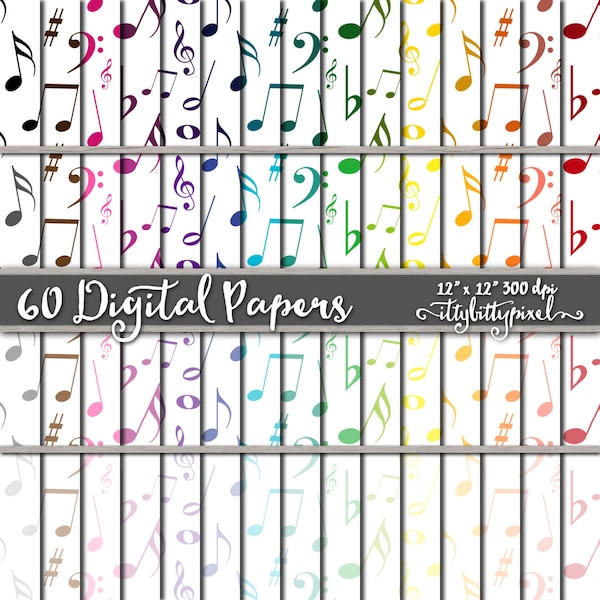 Musical Digital Paper, Music Paper, Music Scrapbook Paper, Band Musical Notes Music Scrapbooking Background Craft Paper Pack Commercial Use