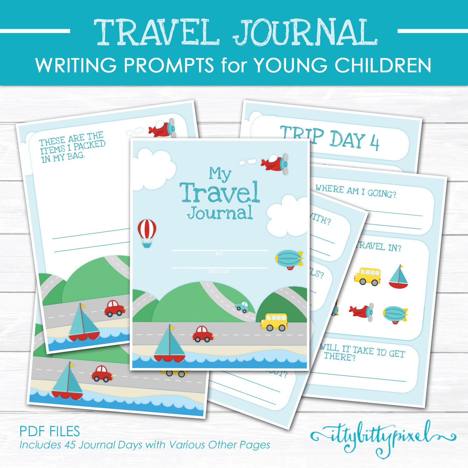 Kids Travel Journal Printable Digital PDF Road Trip Daily Memory